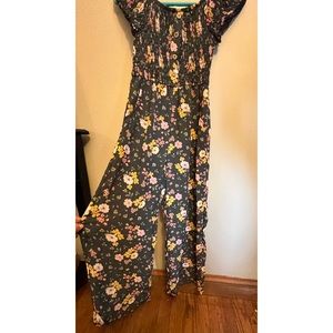 Girls black floral romper size 12